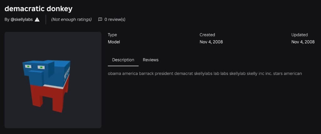 demacratic donkey — Roblox model by skellylabs, 2008