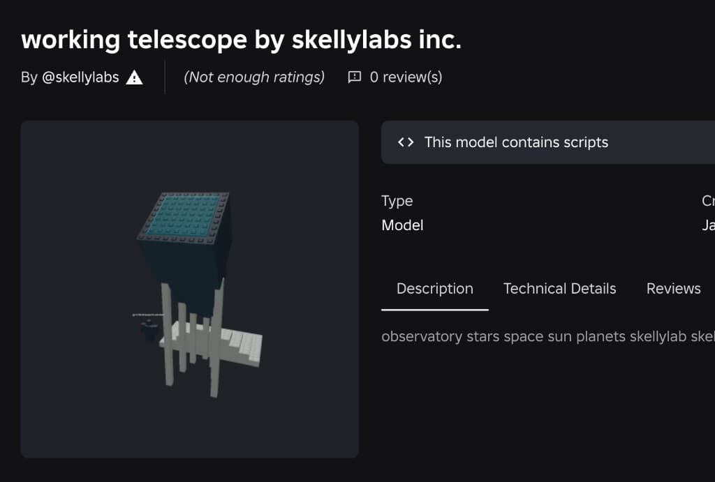 working telescope by skellylabs inc. — Roblox model with scripts